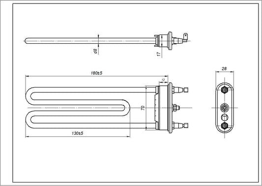 Heating Element for Washing Machine Compatible with Samsung DC47-00006B Kawai TPD 180-SG-1900 L=180 mm 1900 W