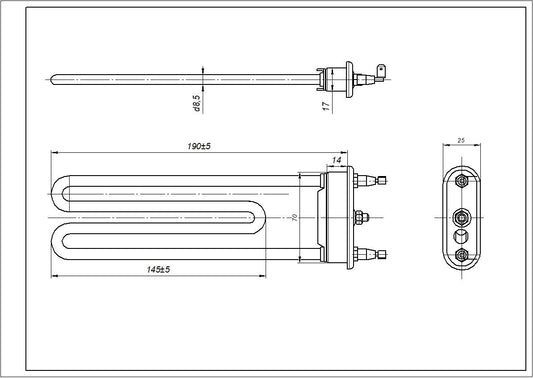 Heating Element for Washing Machine Compatible with Ariston C00082601 TPO 190-SG-1800 L=190 mm 1800 W