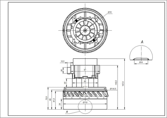 Vacuum Cleaner Motor Ametek 1600W D=143/78mm H=73/168mm Compatible with Samsung DJ31-00114A