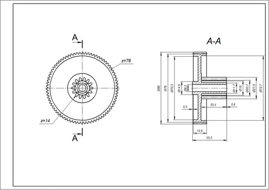 Universal Meat Grinder Middle Gear D=28/80mm, H=26/14(36)mm