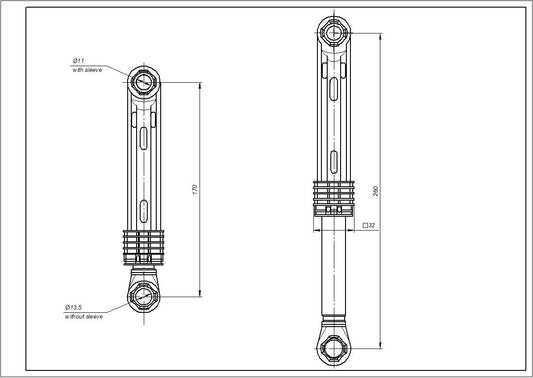 Drum Shock Absorber for Washing Machine Compatible with LG 4901ER2003A AKS 100N L=170-260mm D hole=11mm