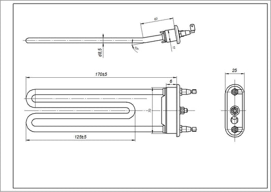 Heating Element for Washing Machine Compatible with Ariston C00087188 TZO 170-SG-1800 Thermowatt L=170 mm 1800 W