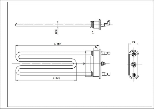 Heating Element for Washing Machine Compatible with LG 5301ER1001H TP 175-SG-1900 Thermowatt (Italy) L=175 mm 1900 W