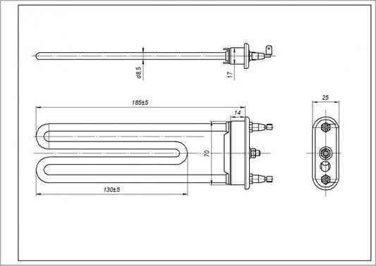 Heating Element for Washing Machine Compatible with Whirlpool 480111101171 Thermowatt TPO 185-LB-1900 L=185 mm 1900 W