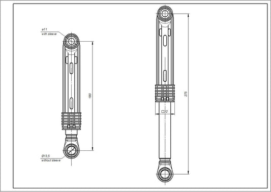 Drum Shock Absorbers for Washing Machine Compatible with Beko 2816870400 AKS 85N L=180-275mm D hole=11mm
