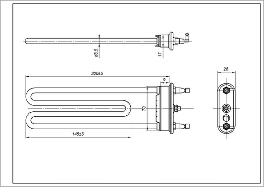 Heating Element for Washing Machine Compatible with Bosch 00643463 TPO 200-SB-2000 Thermowatt L=200 mm 2000 W