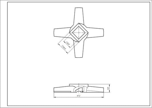 Meat Grinder Cross Knife Compatible with Zelmer 00631383 NR5 86.1007 D=47mm s=9mm Hole=9.5x9.5mm