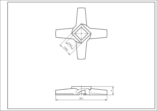 Meat Grinder Cross Knife Zelmer 00755469 NR8 86.3107 D=54mm s=9mm Hole=10x10mm