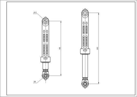 Drum Shock Absorber for Washing Machine Compatible with Gorenje 111818 Suspa 120N L=185-240mm D hole=8/12mm