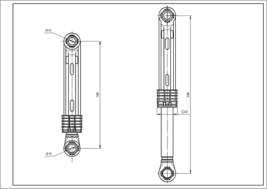 Drum Shock Absorber for Washing Machine Compatible with Samsung DC66-00343F AKS 60N L=170-250mm D hole=10mm