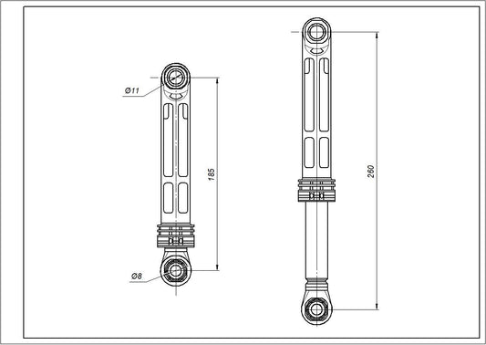 Drum Shock Absorber for Washing Machine Gorenje 341221 100N L=185-260mm D hole=8/11mm
