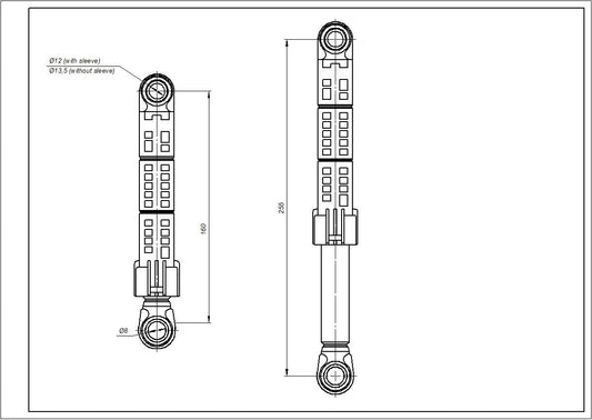 Drum Shock Absorbers for Washing Machine Compatible with Bosch ANSA 00448032 (with dowel) 90N L=160-255mm D hole=8/12(13)mm