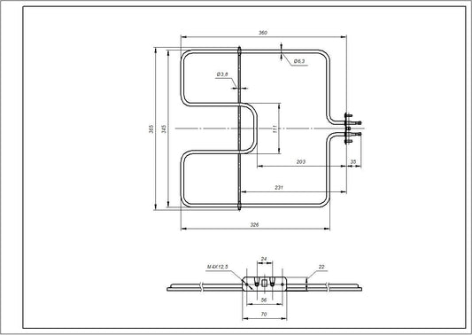 Oven Lower Element Ardo 524012200 1600W 230V B=345mm L=360mm