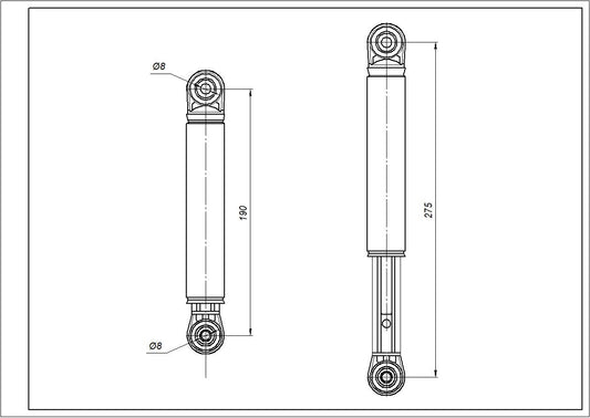 Drum Shock Absorbers for Washing Machine Compatible with Bosch ANSA 00118869 90N L=190-280mm D hole=8mm