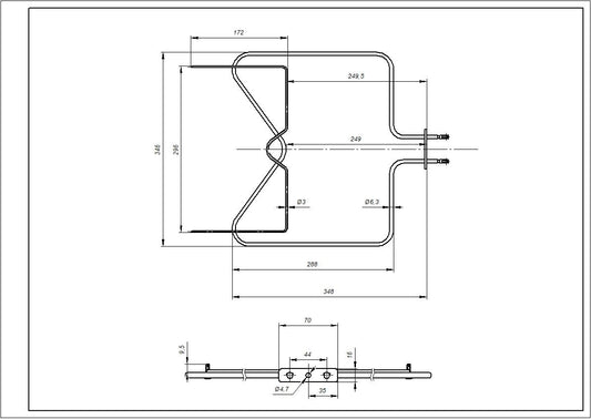 Lower Oven Element Indesit C00857528 1150W 230V B=345mm L=345mm