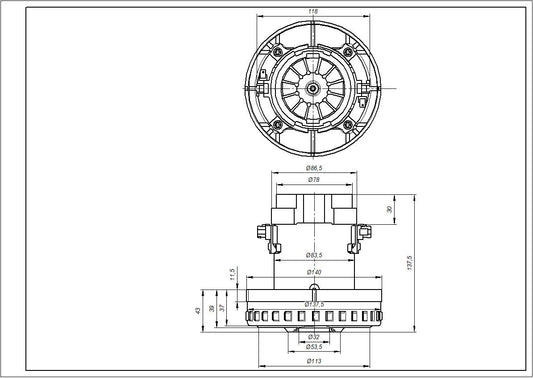 Vacuum Cleaner Motor VAC047UN SKL 1400W D=137/78mm H=37/139mm