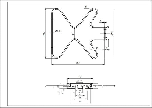 Hansa Lower Oven Element 8001783 1300W