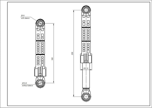 Drum Shock Absorber for Washing Machine Compatible with LG 4901ER2003A ANSA 100N L=160-255mm D отвертий=10mm
