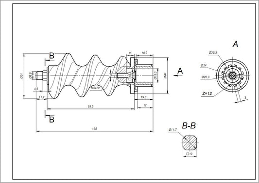 Zelmer \ Bosch Meat Grinder Auger + 2-Sided knife NR8 (12000524, 10003883)