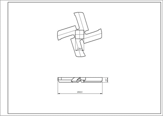 Meat Grinder Cross Knife Compatible with Braun 67000899 D=46.5mm s=4.5mm Hole=9x9mm
