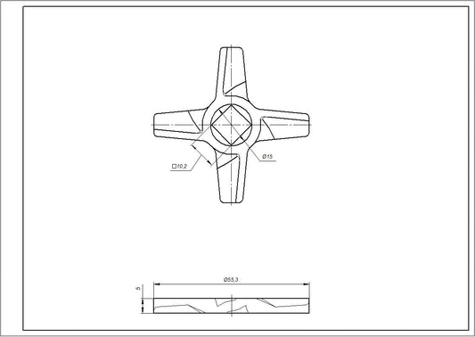 Meat Grinder Cross Knife Compatible with Zelmer ZMMA028X (A863109.00) 10003883 D=55.5mm s=5mm Hole=10x10mm NR8 (double-sided)