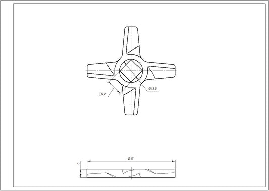Meat Grinder Cross Knife Compatible with Zelmer ZMMA025X (A861009) 10003882 D=47mm s=5mm Hole=9x9mm NR5 (double-sided)