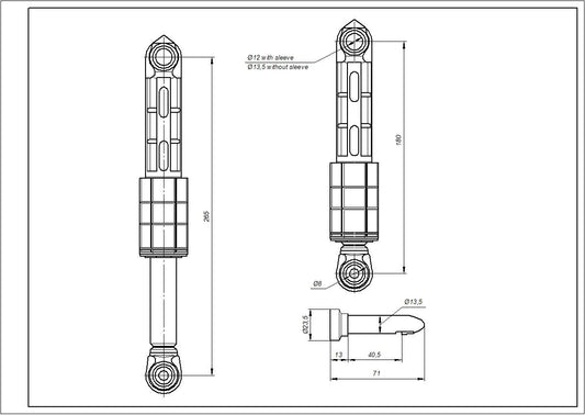 Drum Shock Absorber for Washing Machine Compatible with Bosch 00673541 ANSA (with dowel) 80N L=180-265mm D hole=8/12mm