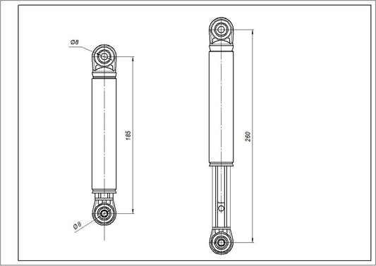 Drum Shock Absorber for Washing Machine Compatible with Miele 4500826 ANSA 120N L=180-270mm D hole=8mm