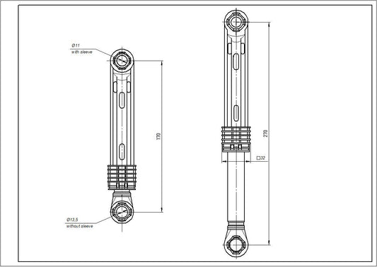 Set of Drum Shock Absorbers for Washing Machine LG 4901ER2003A AKS (2 pcs.) 100N L=170-270mm D hole=11mm