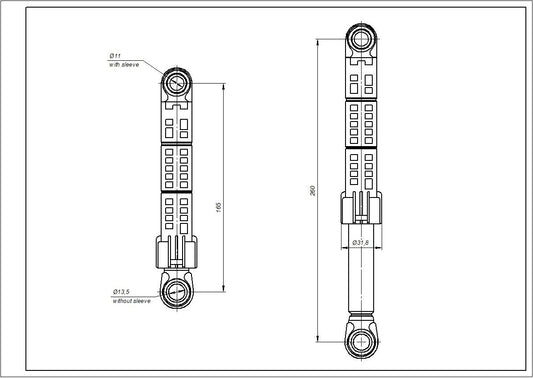 Drum Shock Absorber for Washing Machine Compatible with LG 4901ER2001C ANSA 120N L=165-260mm D hole=11mm