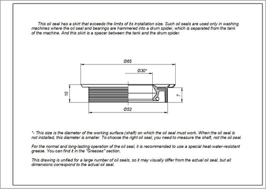 Washing Machine Oil Seal 30*52/65*7/10mm Compatible with Indesit C00096186