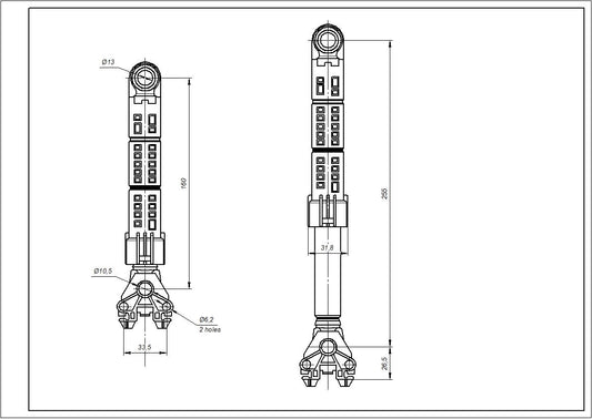Drum Shock Absorbers for Washing Machine Compatible with Whirlpool 481252918043 ANSA 120N L=160-255mm