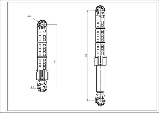 Drum Shock Absorber for Washing Machine Compatible with Samsung DC66-00343H ANSA 70N L=150-225mm D hole=10/13mm