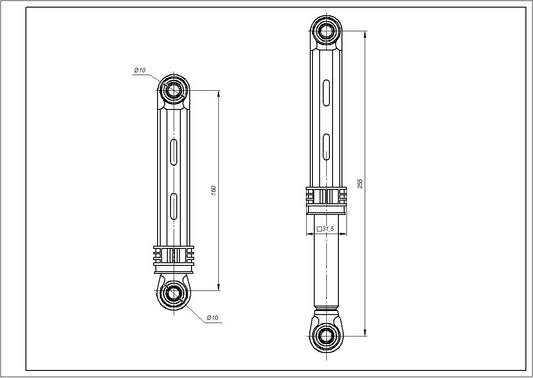 Drum Shock Absorber for Washing Machine Compatible with Samsung DC66-00343G 100N L=160-255mm D hole (with ribs) =10mm