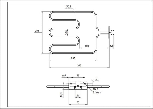Beko Oven Lower Heating Element 562900007 562900007 1100W 230V B=250mm L=360mm