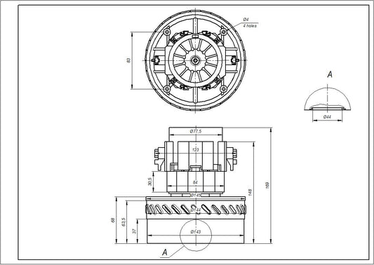 Vacuum Cleaner Motor VAC057UN SKL 1000W D=144/79mm H=69/169mm