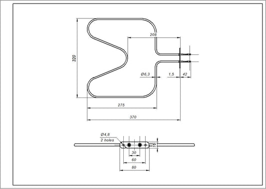 Oven Lower Heating Element 1000W 230V B=320mm L=370mm Compatible with Zanussi 3570635015