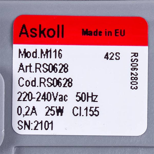 Pump (Drain Pump) for Washing Machine Compatible with Indesit C00108264 Askoll 25 W M116 (separate front contacts; for 3 self-tapping screws)