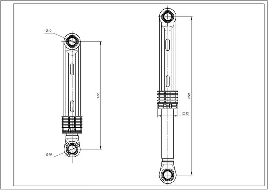 Drum Shock Absorbers for Washing Machine Compatible with Samsung AKS DC66-00343J 80N L=165-250mm D hole=10mm