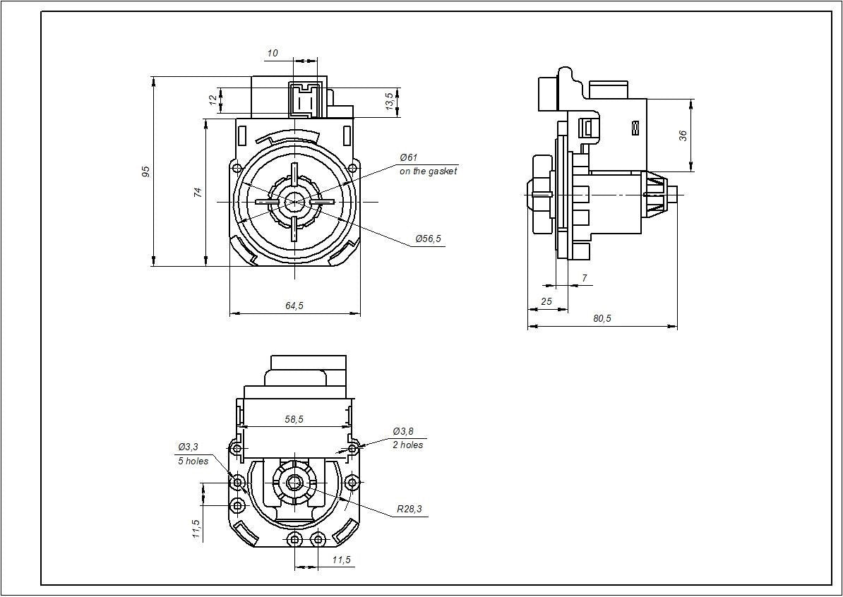 Pump (Drain Pump) for Washing Machine Compatible with Indesit C00266228 Hanyu 30 W B20-6AZC (Paired front contacts; with 3 latches)