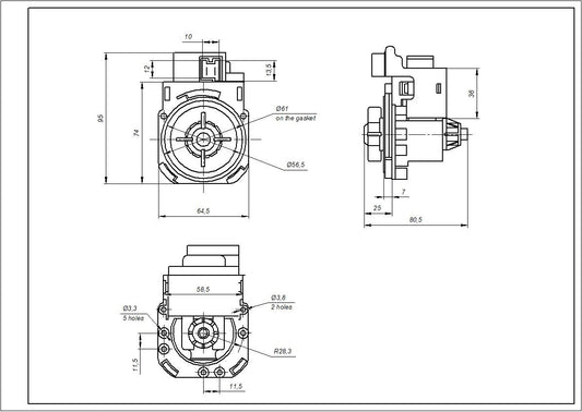 Pump (Drain Pump) for Washing Machine Compatible with Indesit C00266228 Hanyu 30 W B20-6AZC (Paired front contacts; with 3 latches)