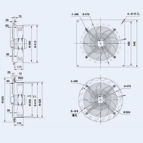 Axial Fan Weiguang YWF4D-400B-102/47-G 380V 1380rpm 3400m3/h