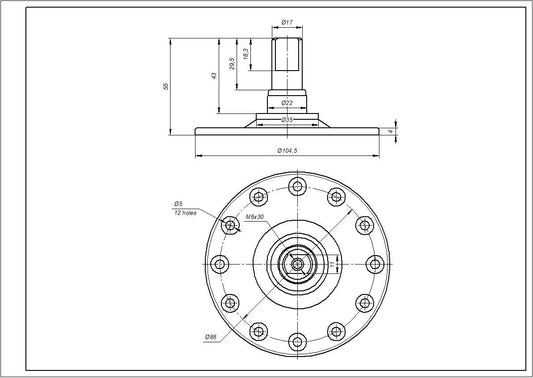 Washing Machine Drum Support Electrolux, Zanussi, D shaft=17mm 12 holesxM5 (under bearing 6203)