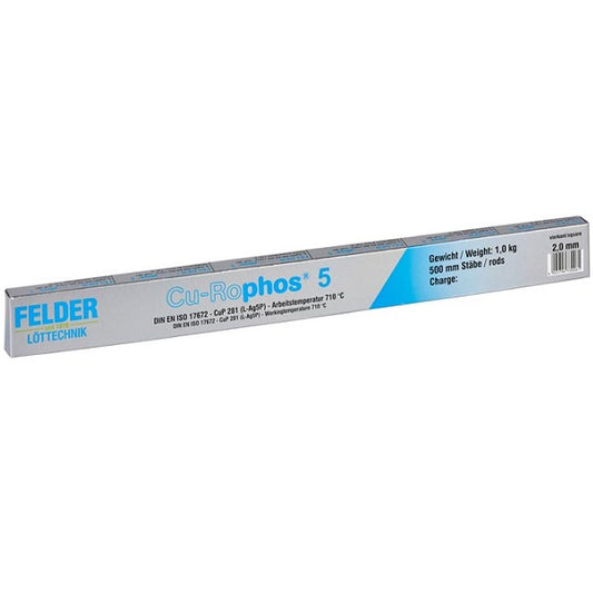 Copper pipe solder Felder Cu-Rophos 5 (square bars, 2x2x500mm, pack of 1kg)