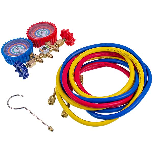 Manometric manifold 2-valves XM-R572G R-410 (R-22 R-134 R-404) + hoses 3 pcs.x1800mm