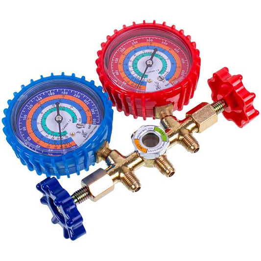 Manometric manifold 2-valves XM-R572G R-410 (R-22 R-134 R-404) + hoses 3 pcs.x1800mm