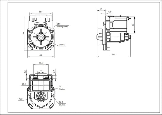 Pump (Drain Pump) for Washing Machine Compatible with Whirlpool 484000000850 Askol 25 W T2121 (paired rear contacts; with 3 latches)
