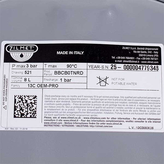 Expansion Tank 8 l for Gas Boiler Ariston 65104261