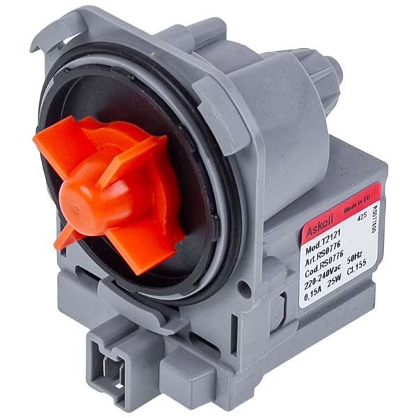 Pump (Drain Pump) for Washing Machine 49023062 Askoll 25 W T2121 (paired front contacts, with 3 latches)
