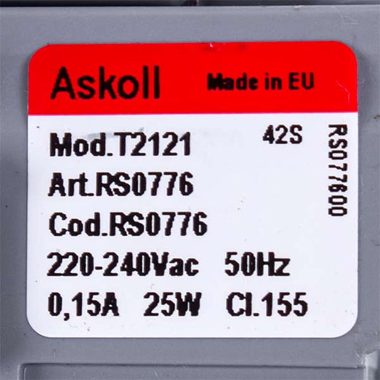 Pump (Drain Pump) for Washing Machine 49023062 Askoll 25 W T2121 (paired front contacts, with 3 latches)